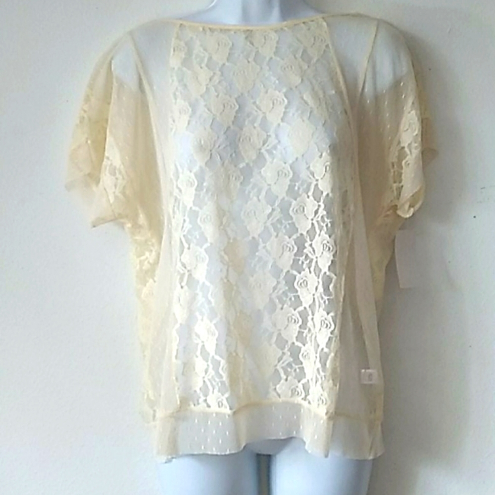 NWT frenchi oversize cream sheer floral lace top S